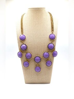 Boho Purple Cabochon Bubble Statement Necklace Gold Tone Chunky Bib 
